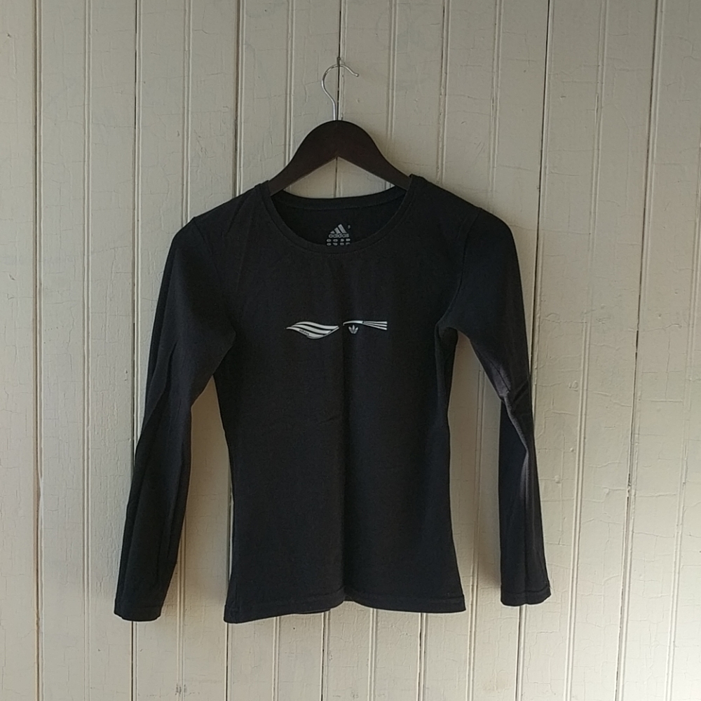 Adidas black crew neck long sleeve active tee S